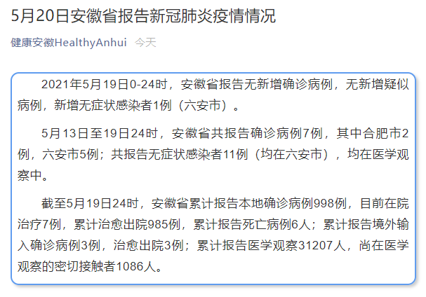 安徽1例是哪里的.安徽1例在哪个城市-第1张图片
