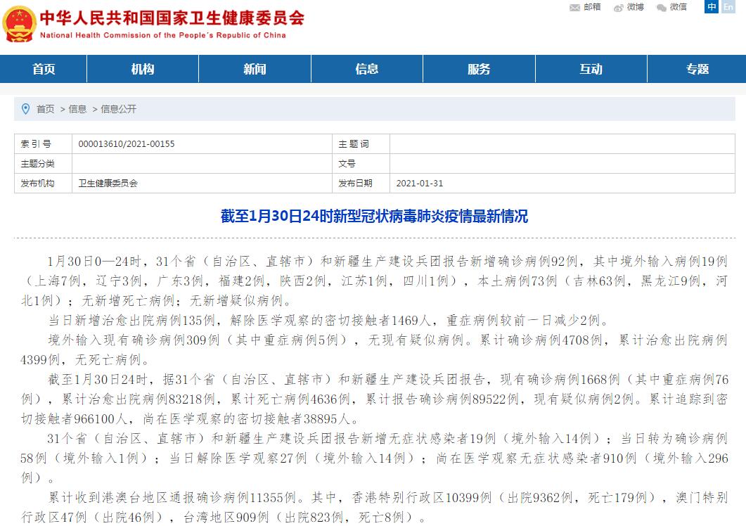 31省区市新增本土确诊73例-31省区市新增确诊76例本土40例-第2张图片